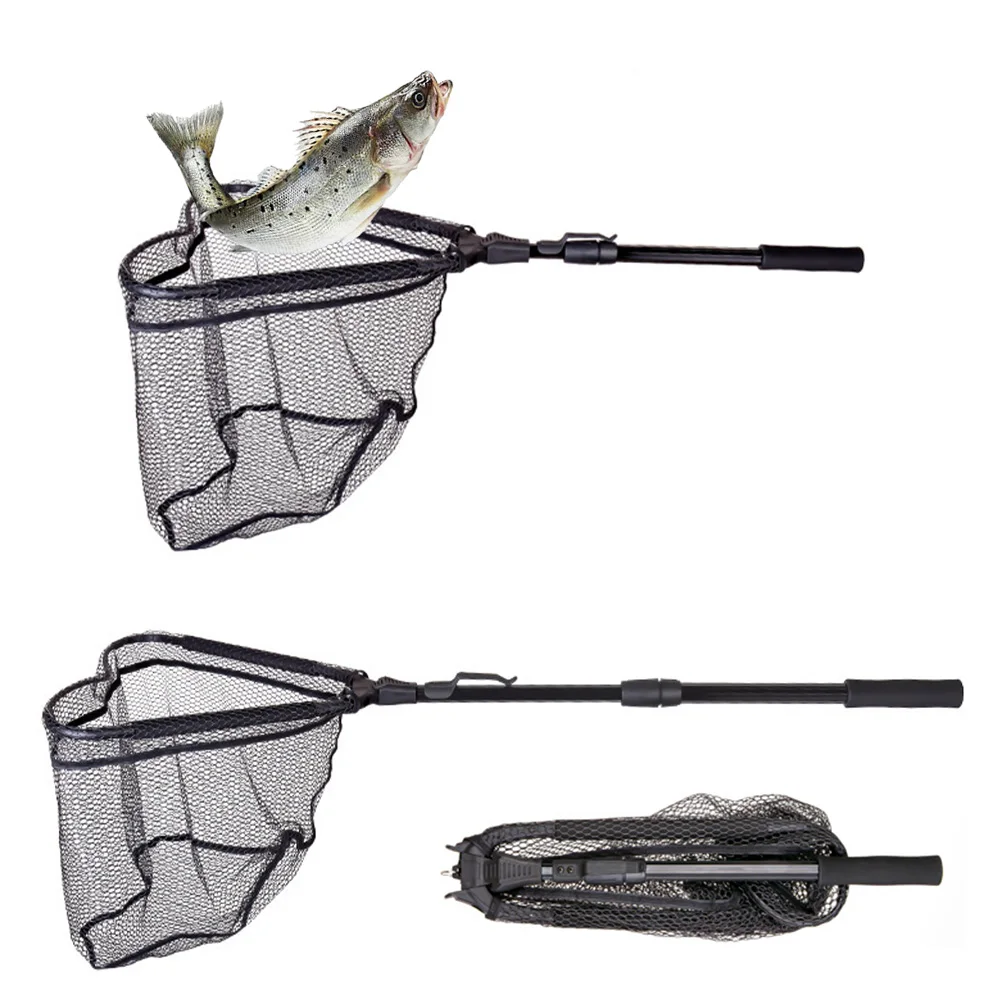 Telescopic Fishing Landing Net Aluminum Alloy Folding Fly Fishing Net Catch and Release Net for Carp Fishing Catching Releasing