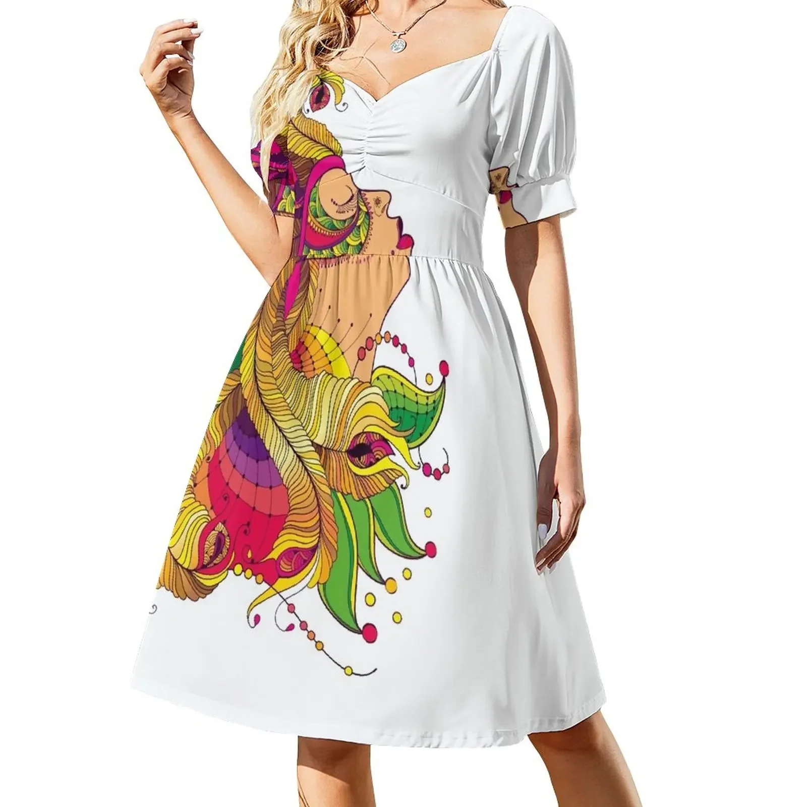 Mardi Gras girl. Short-Sleeved Dress beach outfits for women clothes for women Women's long dress