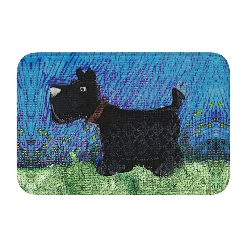 Custom Scottie Dog Art Front Door Mat Anti-Slip Outdoor Welcome Waterproof Cartoon Scottish Terrier Doormat Rug Carpet Footpad