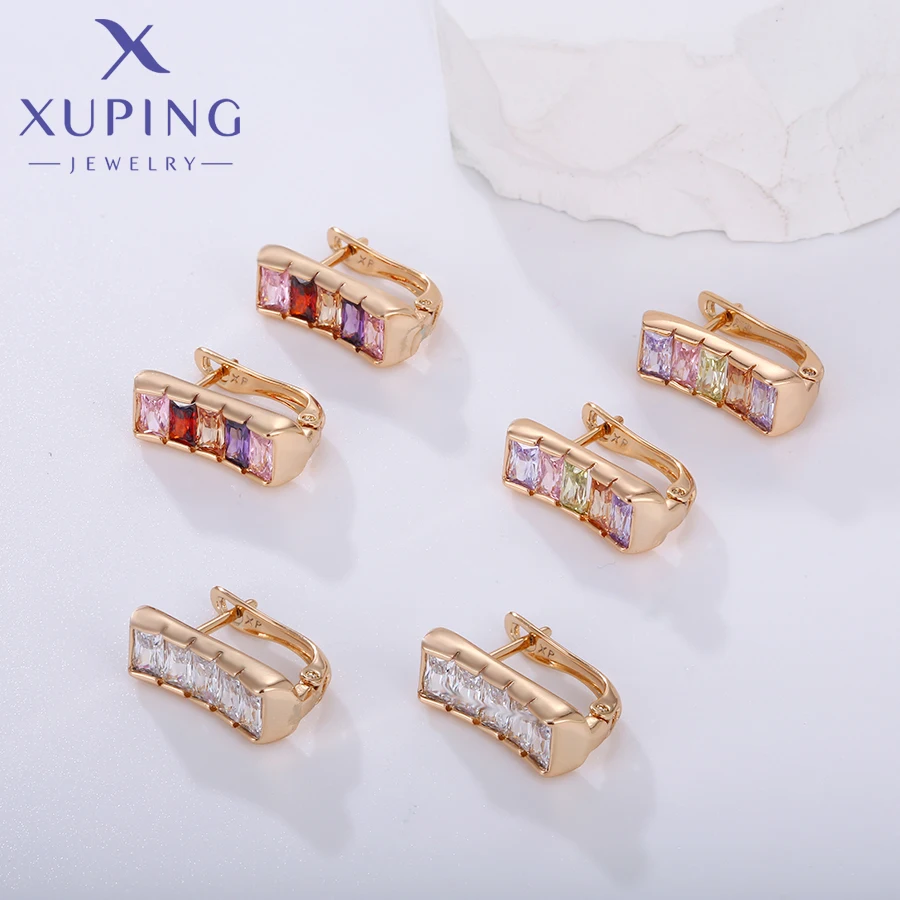 Xuping Jewelry Store Fashion Hoop School Gift Copper Alloy Simple Gold Color Huggies Earring for Women X000468391