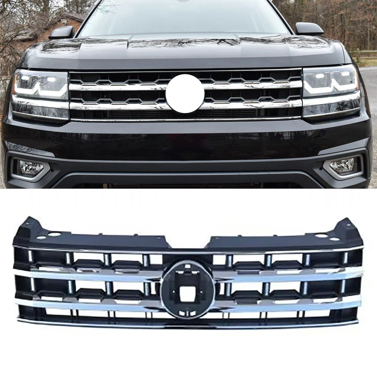 FOR Volkswagen Teramont/Atlas 2018-2020 Front Bumper Upper Grille, Base Model Electroplated Finish OE 3CG853653A 3CN853651A