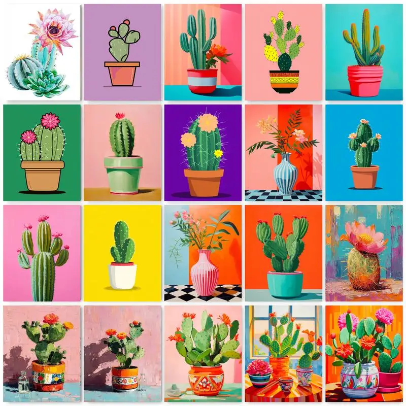 

GATYZTORY 60x75cm Frame Picture By Number Cactus Landscape Picture By Numbers Acrylic Paint On Canvas Home Decors Diy Kits