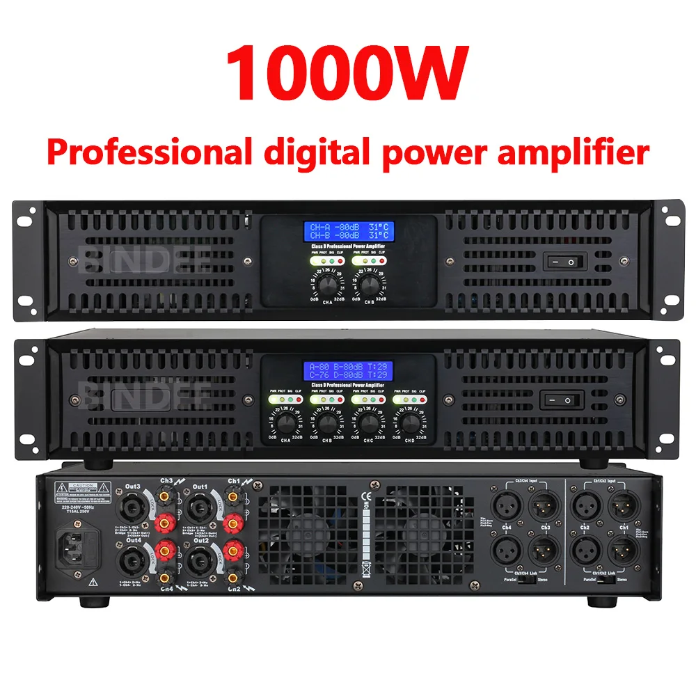 Amplifier daya tinggi digital profesional 1000W, untuk panggung DJ rumah hiburan karaoke luar ruangan cocok untuk subwoofer