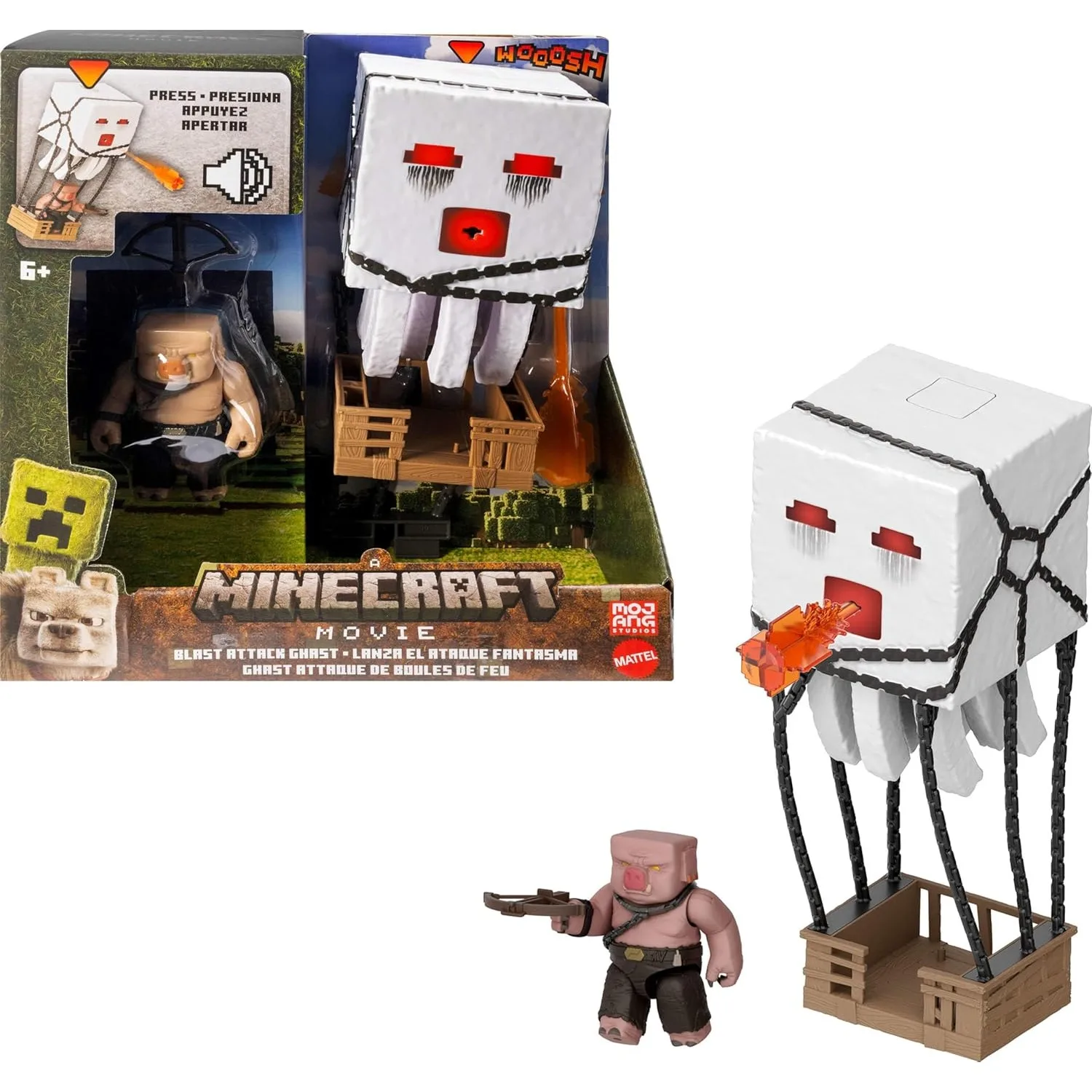 

Original Mattel Minecraft Lights Sounds Piglin Action Figure Set Blast Attack Ghast Launcher Projectile Warrior The Movie Toys