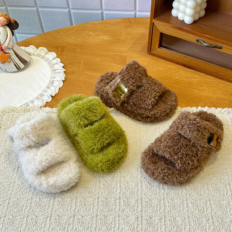 Winter Children's Slippers Warm Flurry Open-toe Kid's House Slippers for Boys Girls Soft Non-slip Toddlers Fashion Plush Shoes