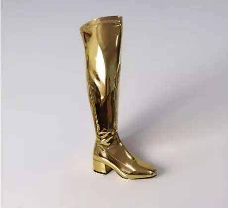 Red Gold Orange Patent Leather Round Toe Zipper Back Med Heels Over The Knee Boots Women Fashion Parent-child Leisure Long Boots