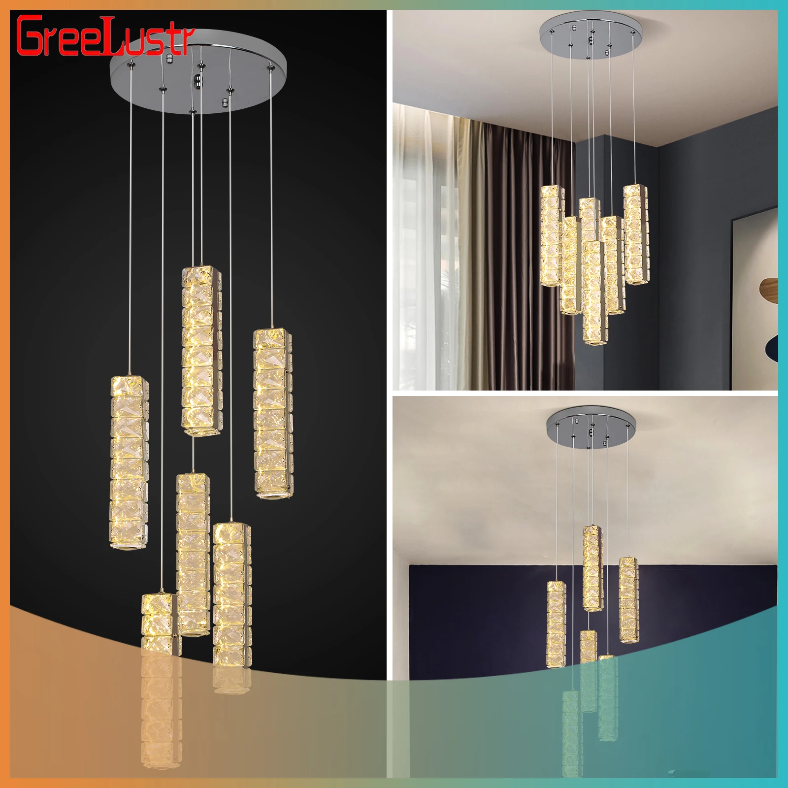 K9 Crystal Chandelier Modern Pendant Light Ceiling Lamp Living Dining Room Home Decor Nordic Hanging Light Fixture Lustre Indoor