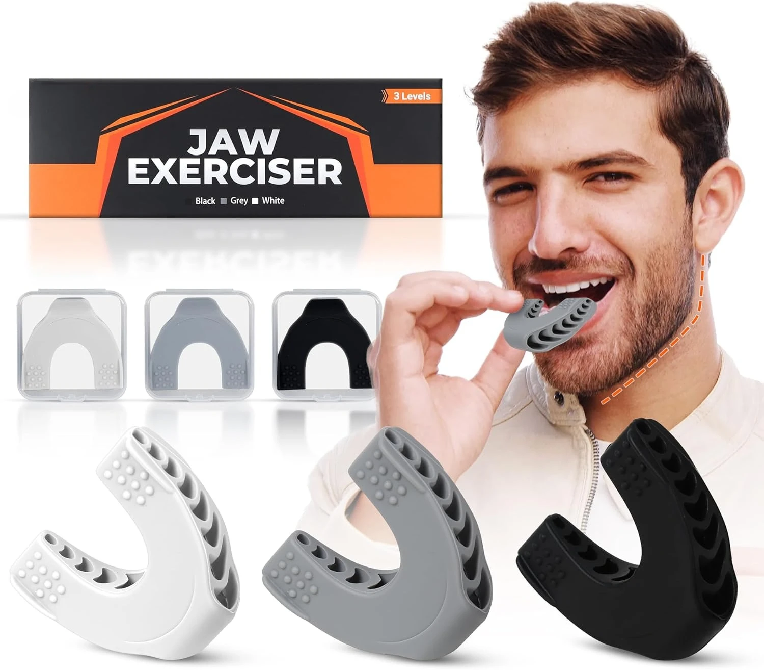 Premium Jaw Exerciser for Men & Women | 3 Resistance Levels, Silicone Jaw Trainer | Strengthen Jaw, Face & Neck Muscles,