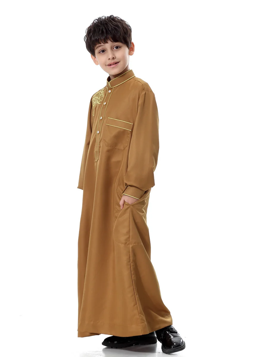 Eid Boy Bambini Abaya Dubai Caftano Arabo Qatar Musulmano Bambini Robe Caftano Ramadan Abito lungo Abbigliamento islamico Ragazzo Jubba Thobe