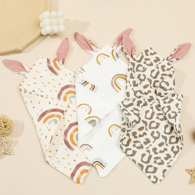 Baby Anti-spill Clothes Double-layer CottonGauze Cute Rabbit Ears Newborn Scarf Soft and Comfortable Sleeping Blanket Baby Towel