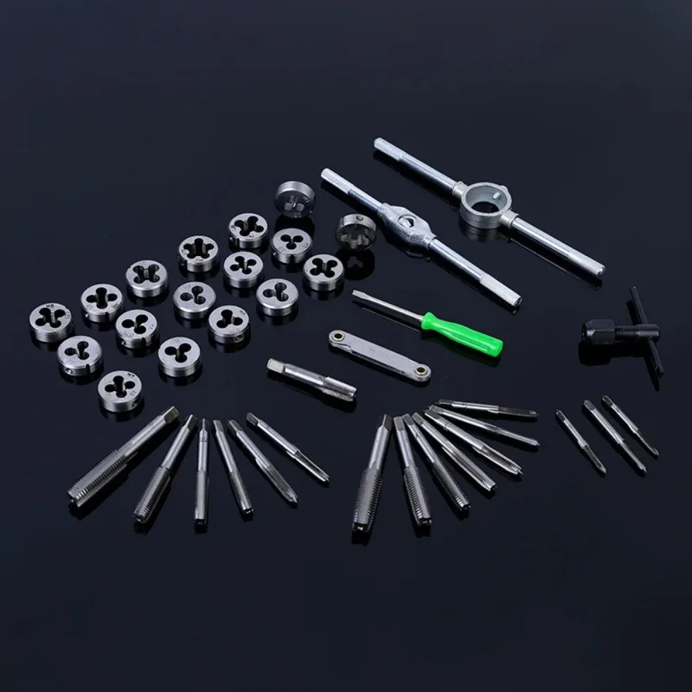 40Pcs Metric Hand Tap and Die Set M3-M12 Screw Thread Plugs Straight Taper Reamer Tools Wrench Threading Hand Tools