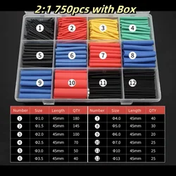 164-750pcs 2:1 Thermoresistant Tube Heat Shrink Wrapping Kit Assorted Wire Cable Insulation Sleeving 3:1 Heat Shrink Tube set