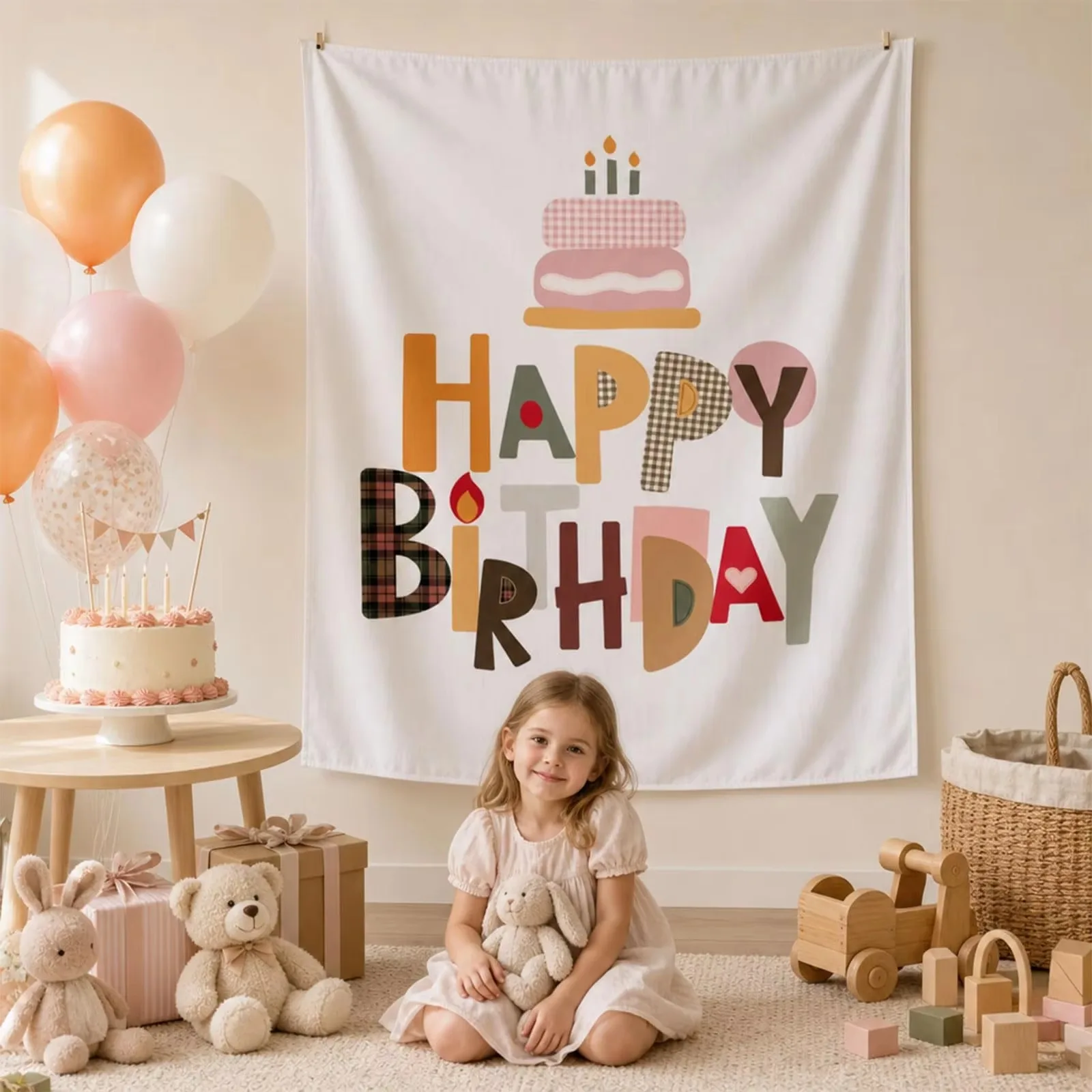 Happy Birthday Celebration Tapestry, Wall Hanging Background Decor for Children Family Friends Pet Birthday Party Home Supplies