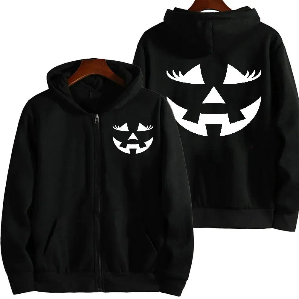 Pumpkin Face Zip Up Hoodies Sweatshirt Jackolantern Funny Halloween Jackets for Women Halloween Crewneck Sweatshirt for Women