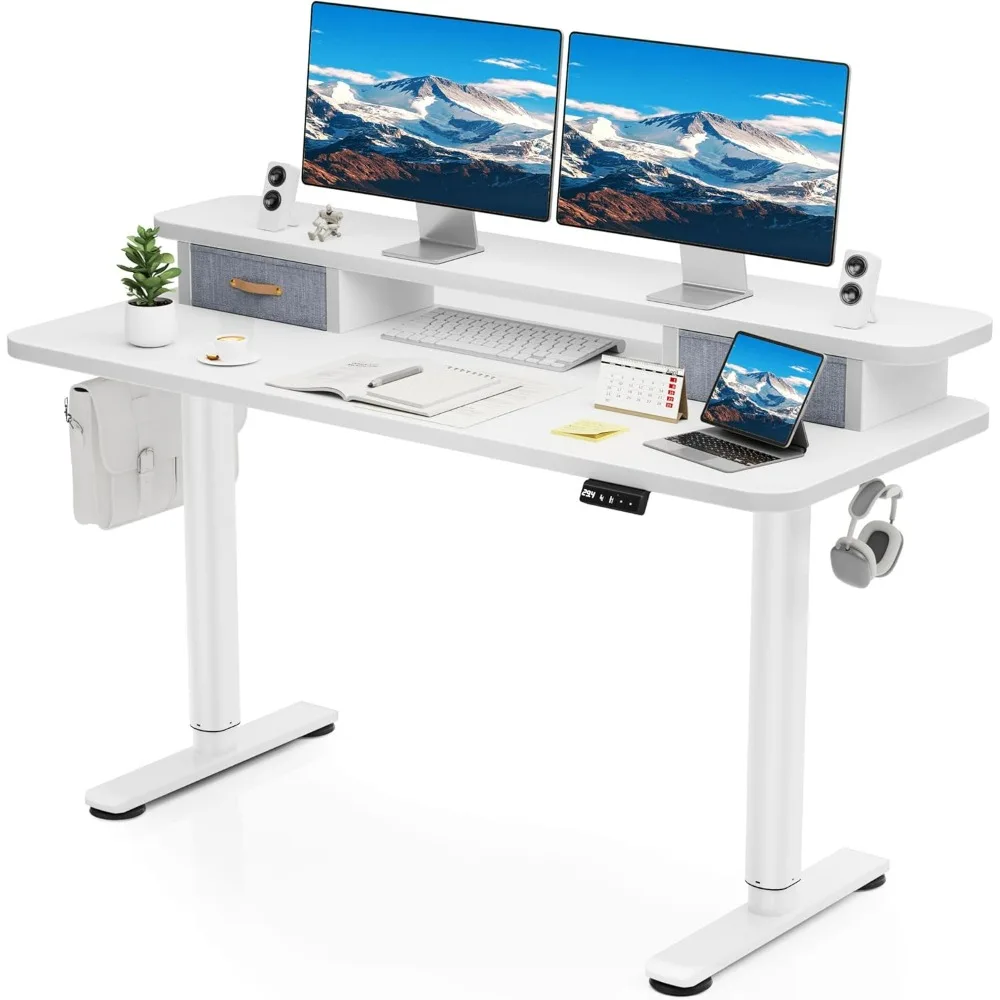 

Electric Standing Desk with Dual Drawers, 55" x 24" Height Adjustable Desk Sit Stand Desk with Memory Controller, Casters & 2 H