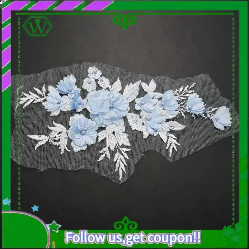 A18P-4X frisado perfuração quente renda nupcial frisada flores bordados remendos céu azul