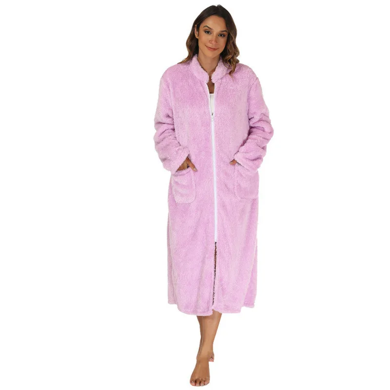 Woman Winter extended-length warm women's cotton coat home wear warm blanket comfortable outerwear zippered casual Sleep wear