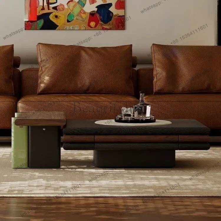 

Medieval travertine coffee table new living room home high-end atmosphere creative retro coffee table combination