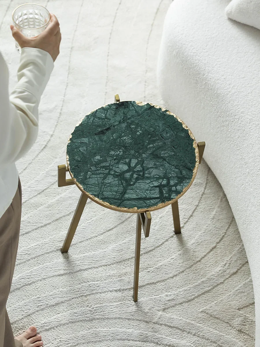 Round Marble End Table with Metal Base Luxury Side Table for Living Room Bedroom Corners Office