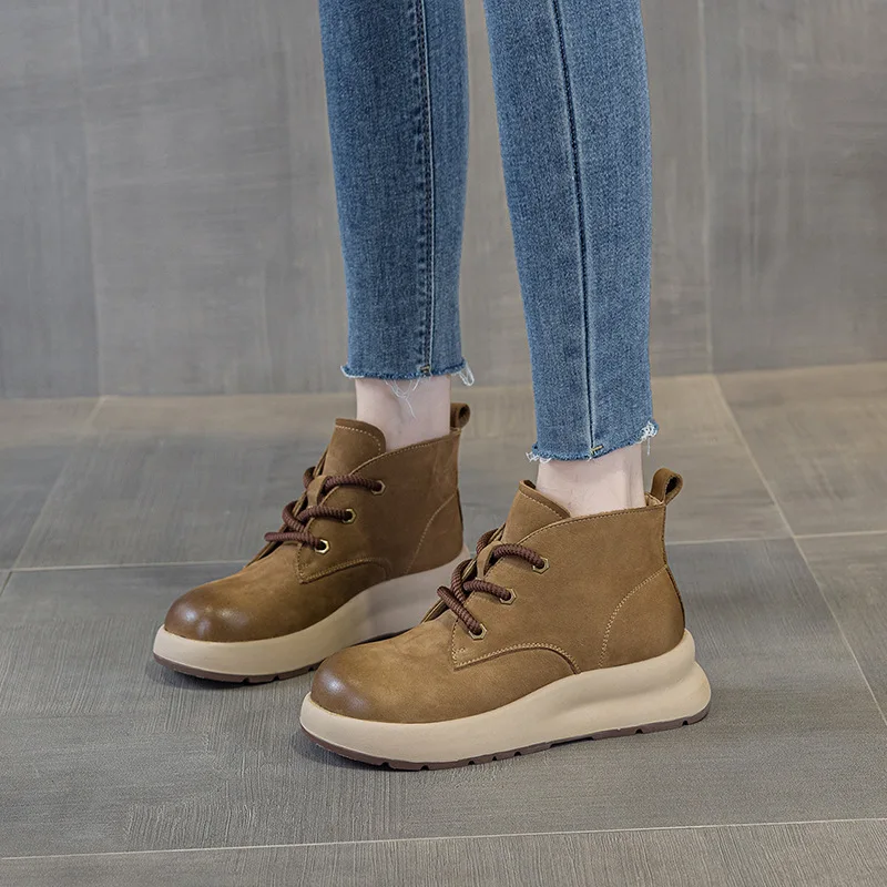 CICIYANG حجم كبير أحذية بوت قصيرة للنساء 2025 الخريف الشتاء جديد جلد طبيعي أحذية غير رسمية عالية الجودة الدانتيل متابعة الإناث حذاء من الجلد #3