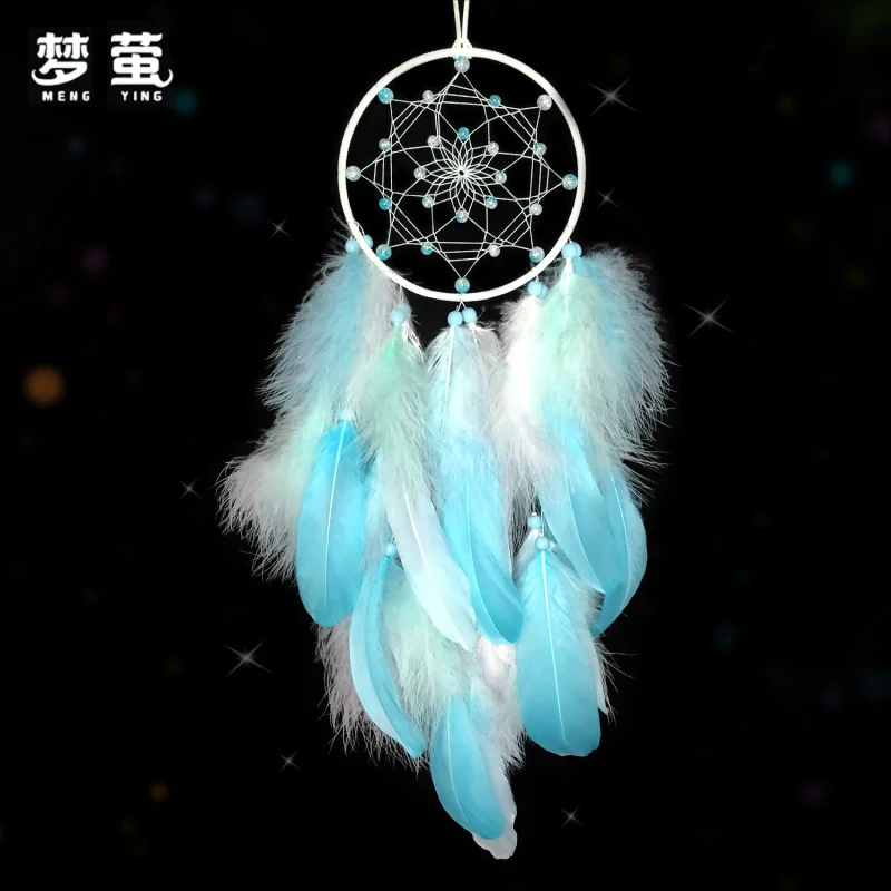 

Ethereal Feather Dreamcatcher Hanging, Handwoven Wind Chime Decor, Bohemian Home Mobile Ornament, Unique Gift