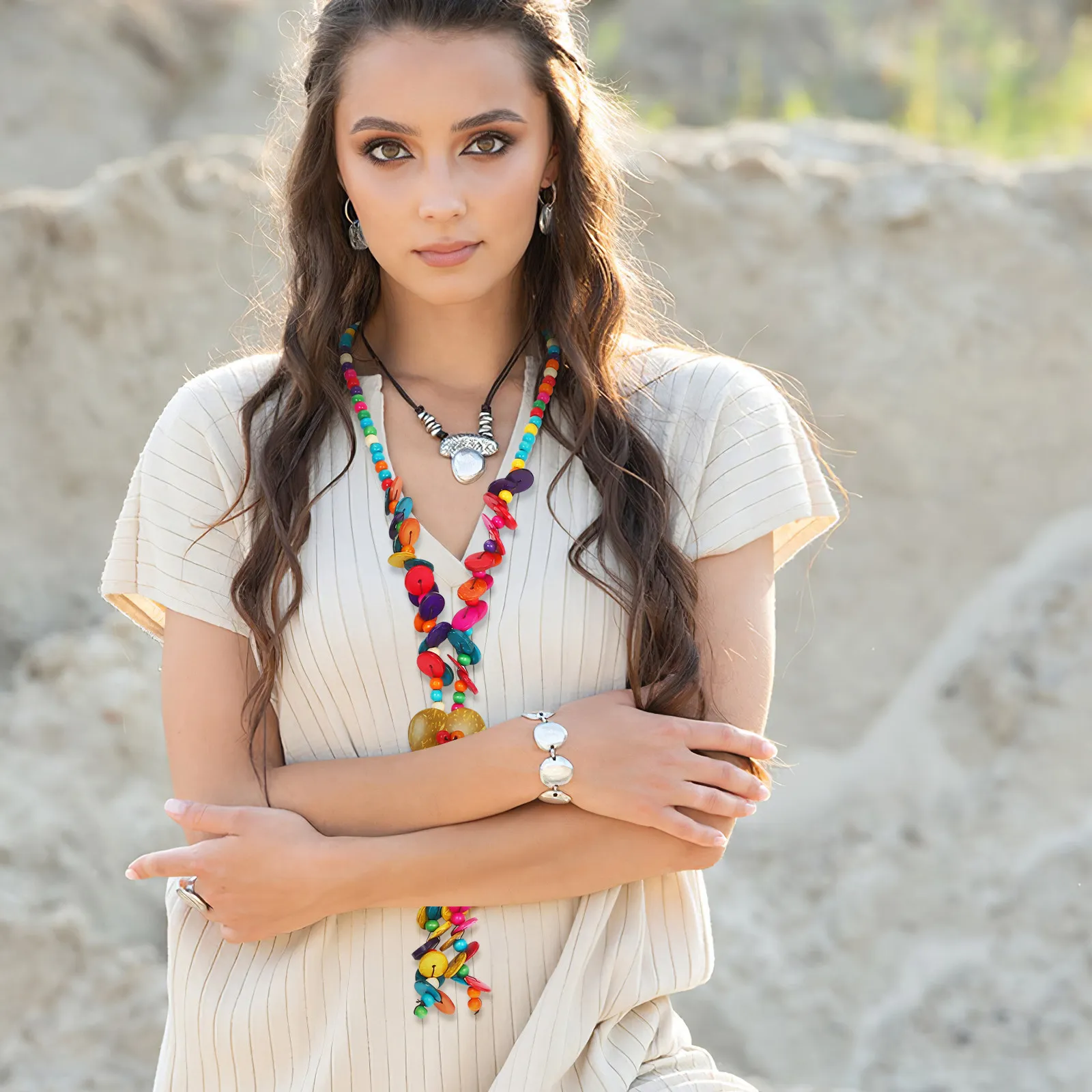 Heart Shape Bohemian Necklace Women Premium Coconut Shell Wooden Beads Retro Elegant Alluring Daily Wear Jewelry Gift for Her