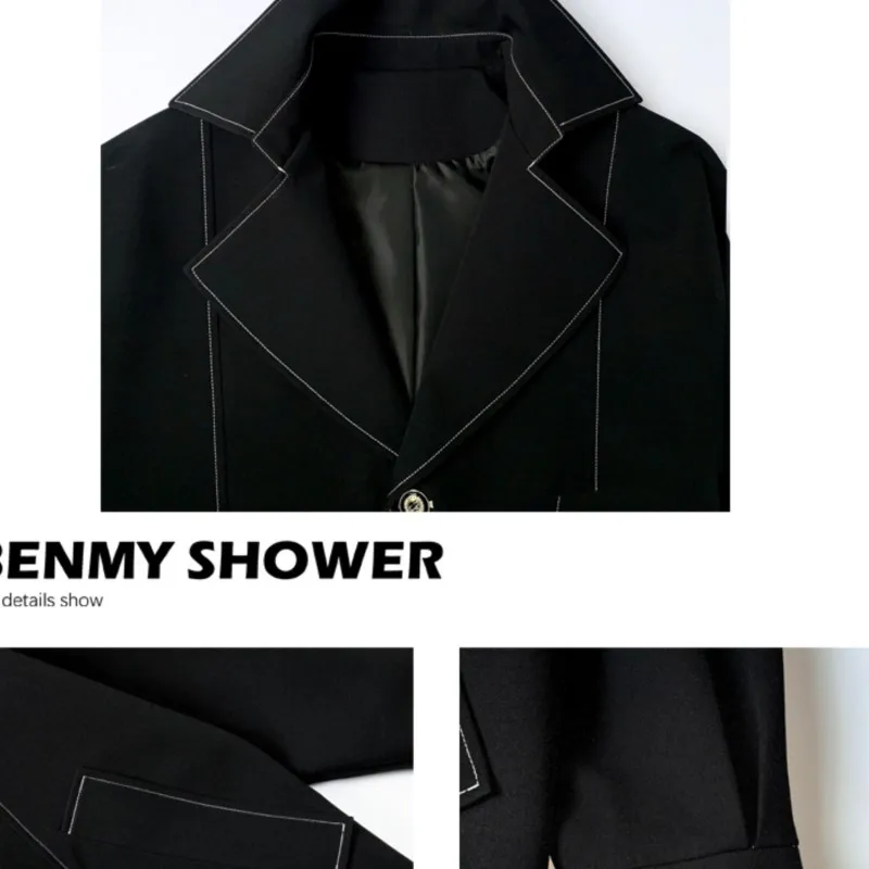 Gabardina de alta calidad para hombre, gabardina de línea elegante, gabardina larga con una hilera de botones para otoño e invierno, chaqueta negra de Color sólido para hombre, abrigos