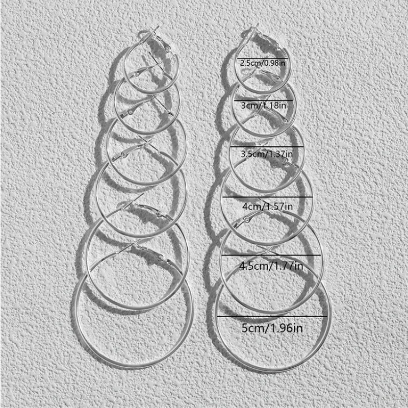 12Pcs/6Pairs Simple Punk Hoop Earrings Set Big Circle Earrings for Women Girls Ear Hoop Earring Oversized Jewelry Accessories