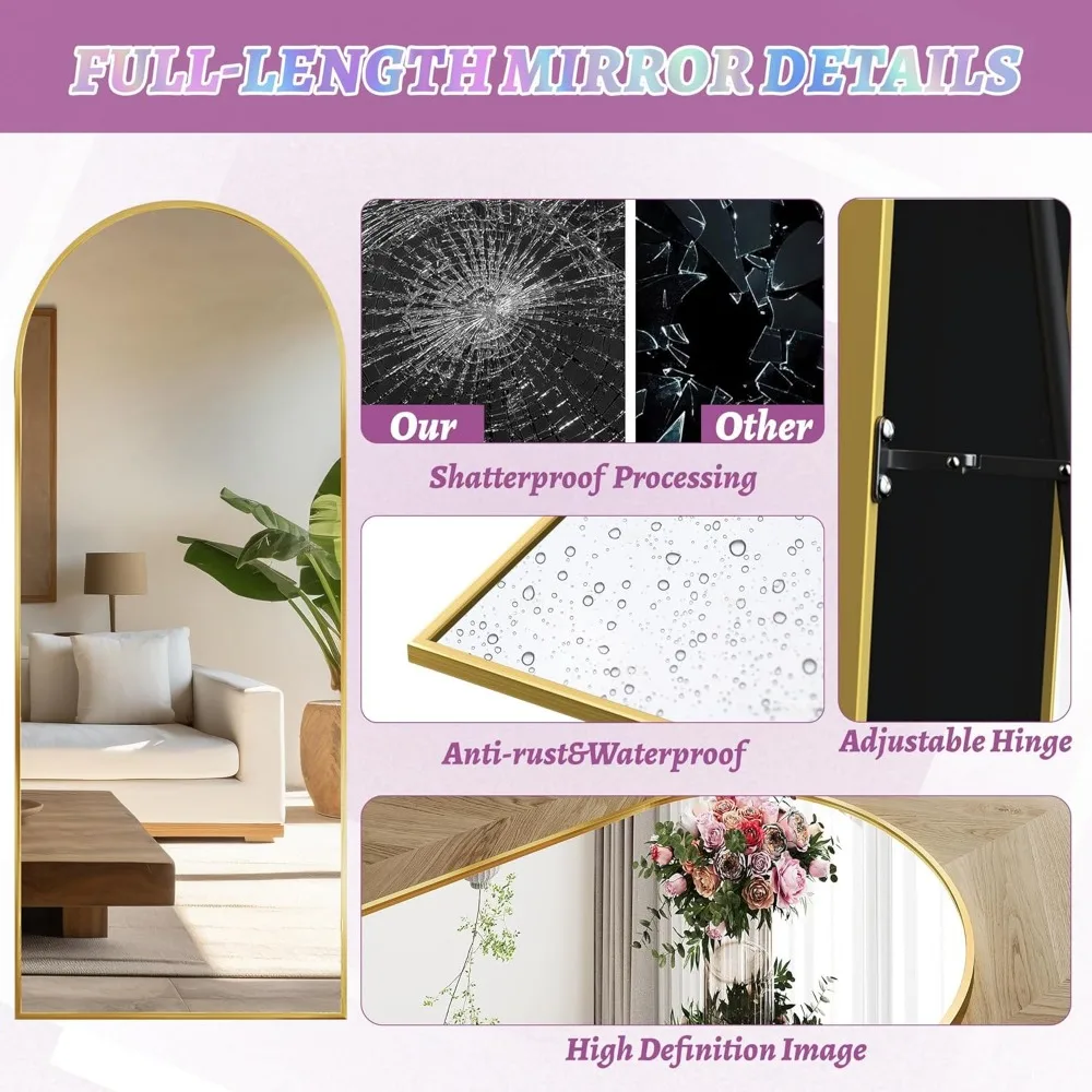 Vrijstaande gebogen full body spiegel, 64x21 vloerspiegel met standaard voor slaapkamer, ideaal voor hangende montage en woondecoratie