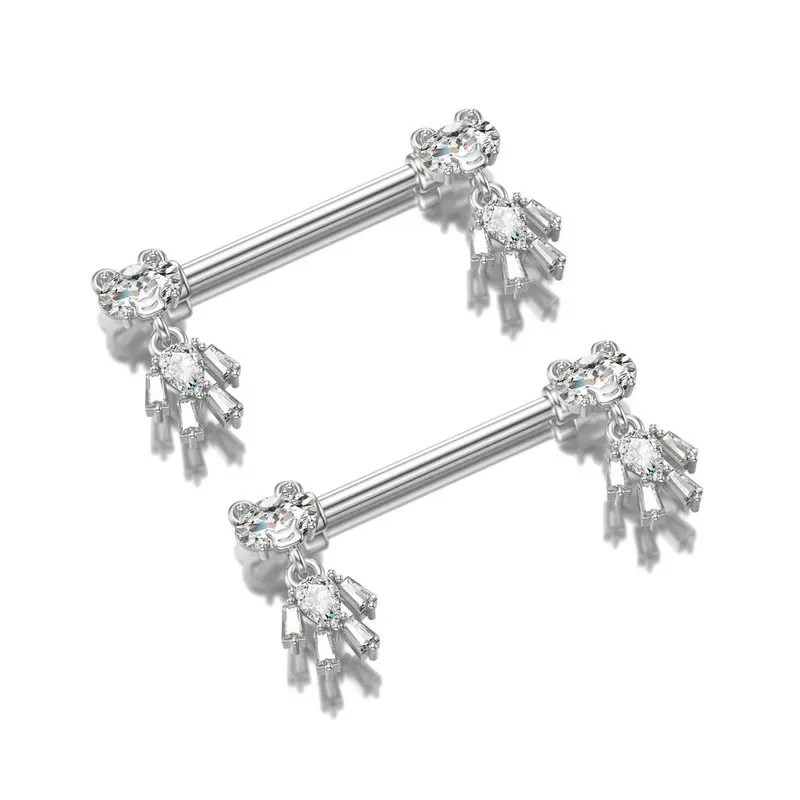 12pcs/Lot Clear CZ Cute Bear Tassel Nipple Shield Rings Flesh Helix Piercing High Quality Body Jewelry