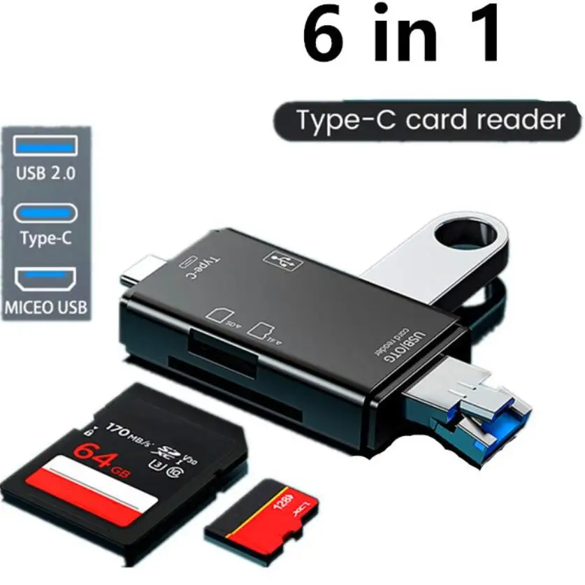 6 in 1 Otg Type C Card Reader Usb 2.0 TF Mirco SD Smart Memory Flash Drive Adapter Micro Mobile Phone Accessories