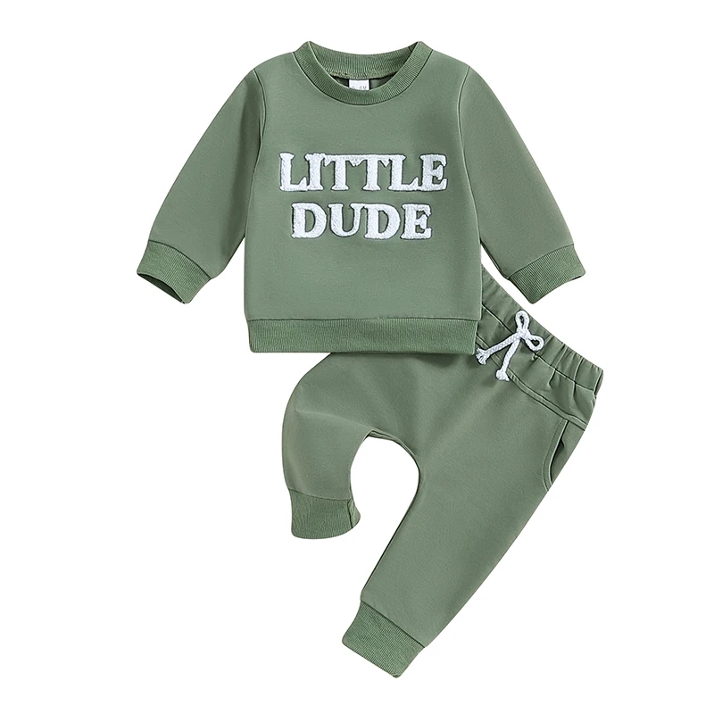 Baby Boy Fall Clothes Little Dude Embroidery Sweatshirt Pants 6 12 18 24 Months Cute Toddler Infant Winter Outfit