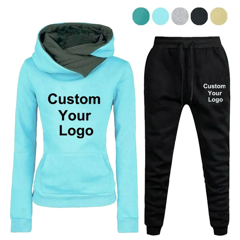 

New Tracksuit for Women Custom Your Logo Clothes Two Piece Set Hoodie Sweatshirt Top and Pants Casual Ensemble Femme Suits