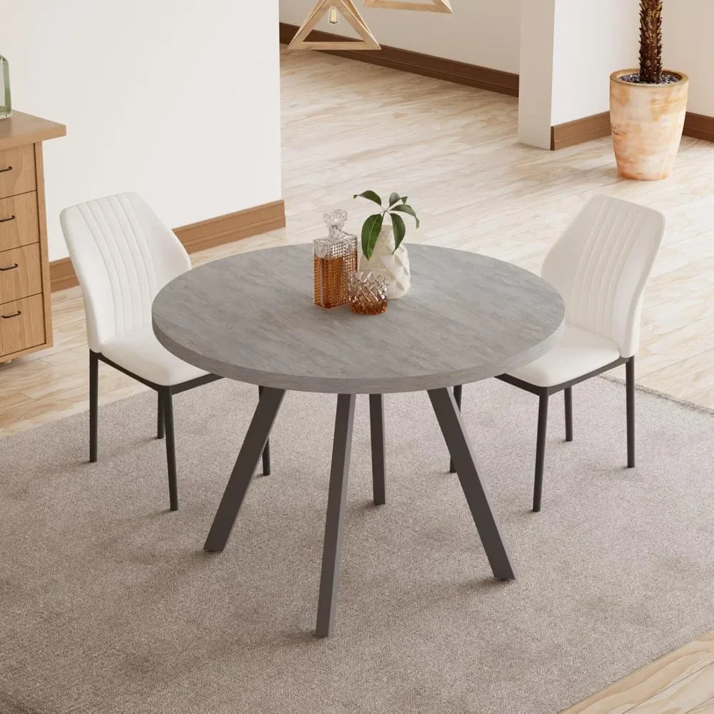 

Round Dining Table Set for 2, Modern Casual Coffee Table Set for Kitchen, (Dining Table + 2 White Chairs)