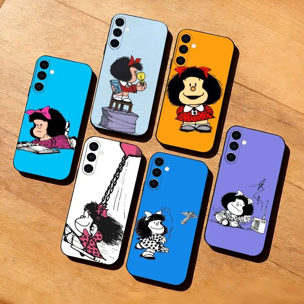 cartoon M-MafaldaS Cute  Phone Case Black Silicone Soft For Samsung Galaxy A73,A72,A71,A70,A53,A52,A51