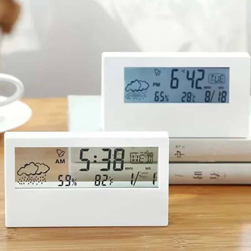 LED Thermometer Thermo-Hygrometer Multifunction Electronic Temperature Humidity Meter Weather Station for Home With Alarm Clock