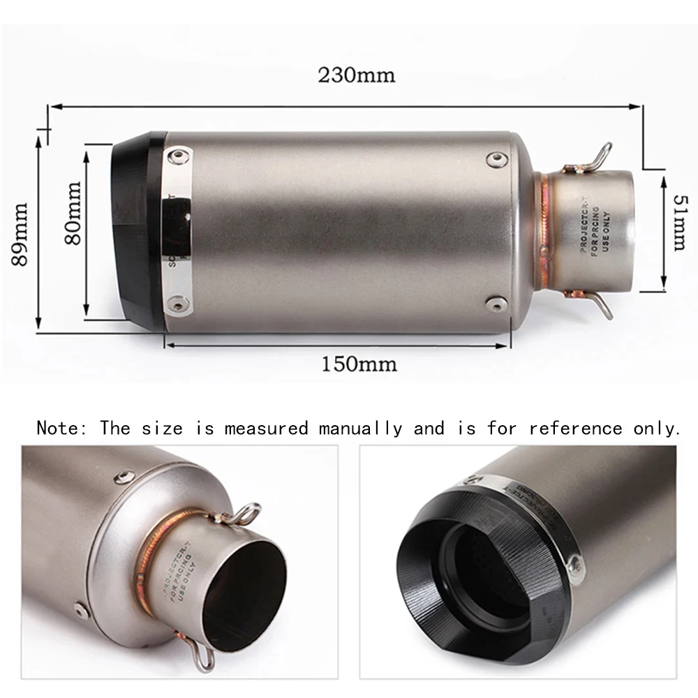 51mm 60mm motorcycle racing exhaus modified scooter exhaust muffler pipe with db killer for cbr1000 r6 fz6 z900 duke390 adv750