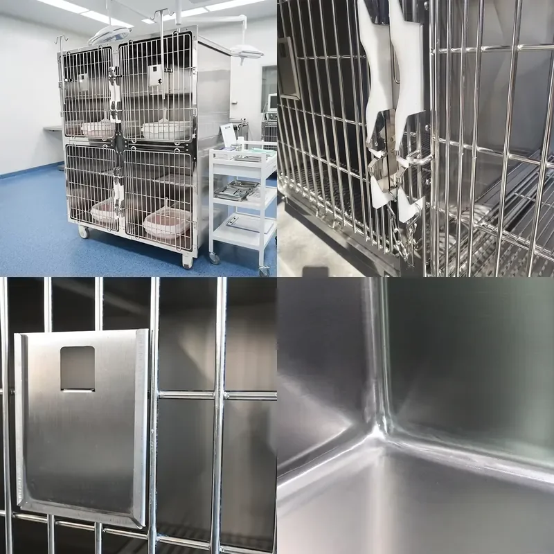 for  stainless steel pet hospital infusion cage with push closure square durable strong anti-collision and anti-bite
