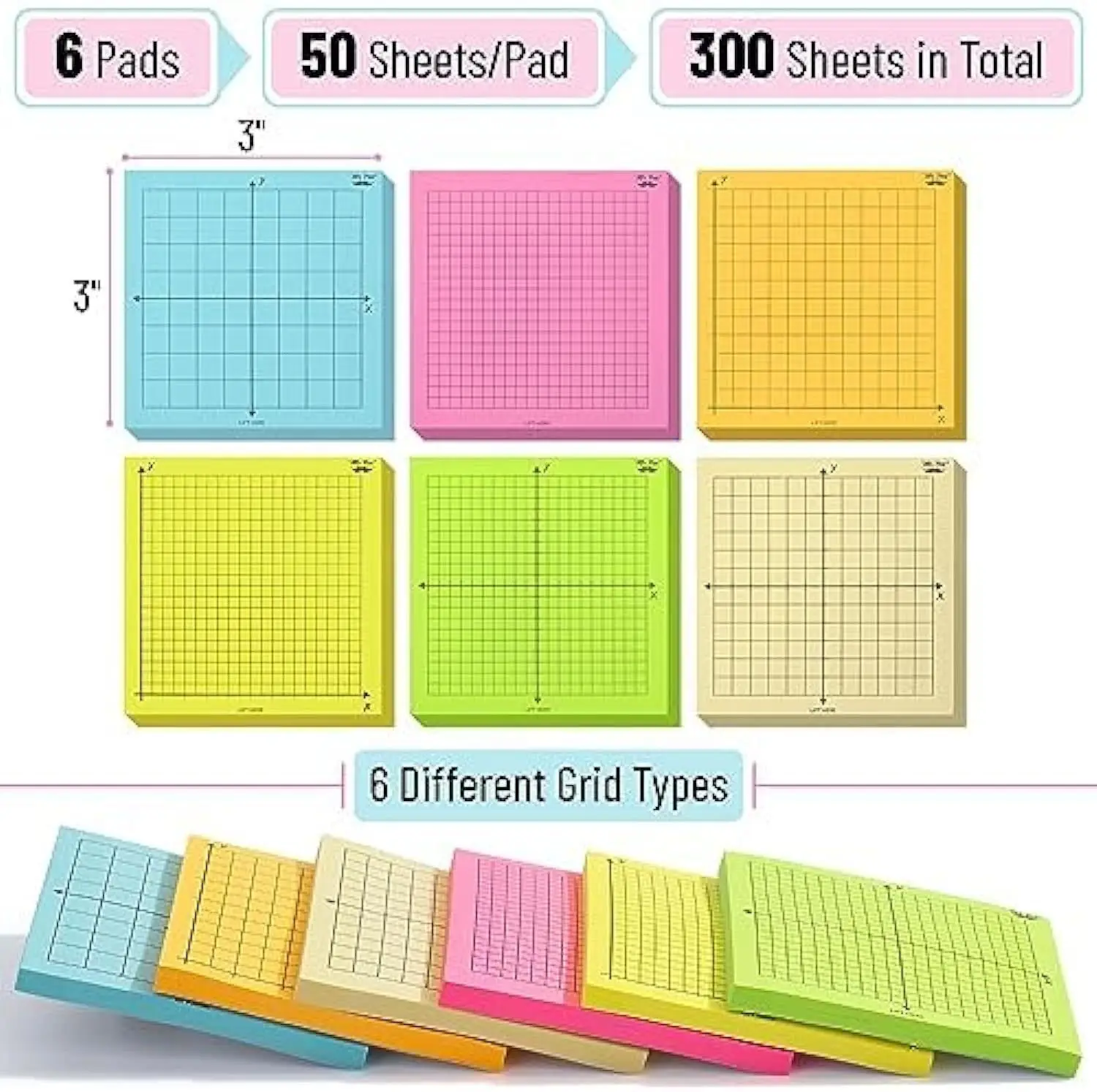 Colorful Coordinate Axis Sticky Notes Fluorescent Reusable Tearable Memo Pads Simple  Student Strong Adhesive Stationery