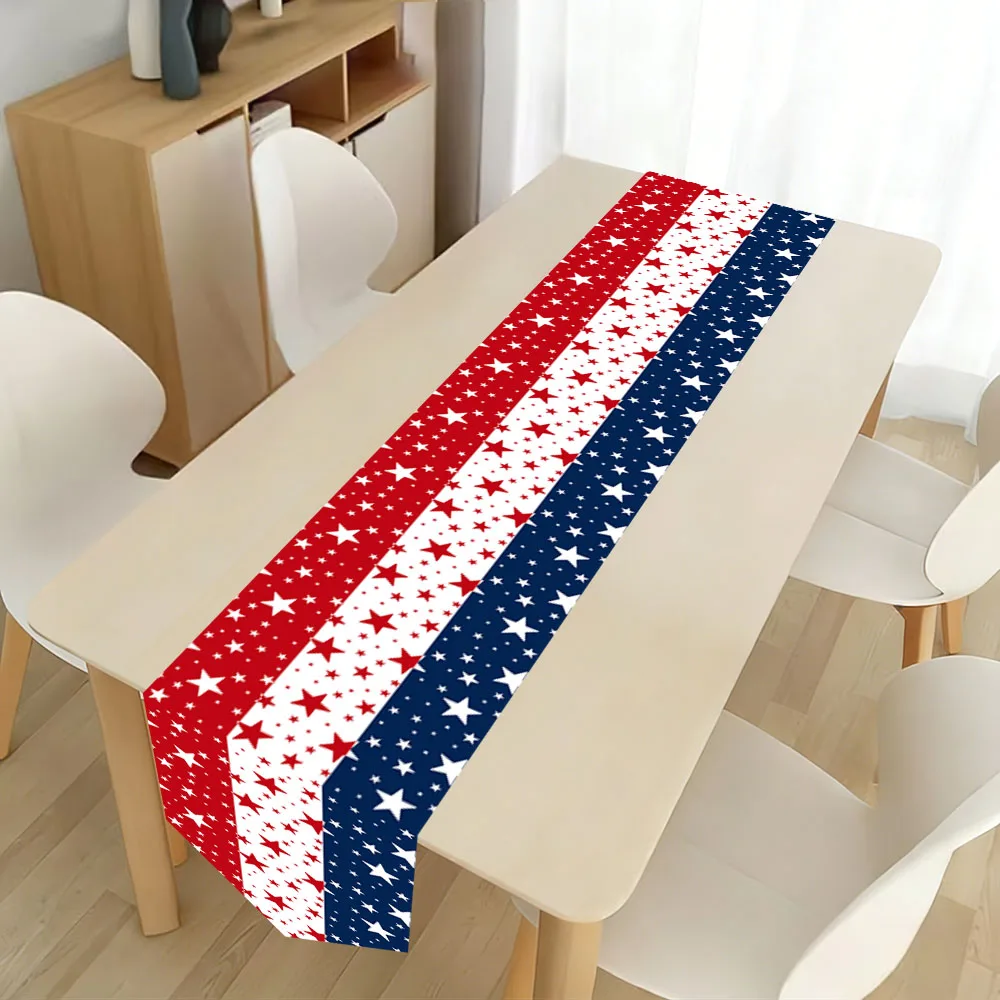 1 Stück Tischläufer mit amerikanischer Flagge und Sternen, Polyester-Tischläufer für den 4. Juli, Unabhängigkeitstag, Memorial Day, Party, Abendessen, Dekoration