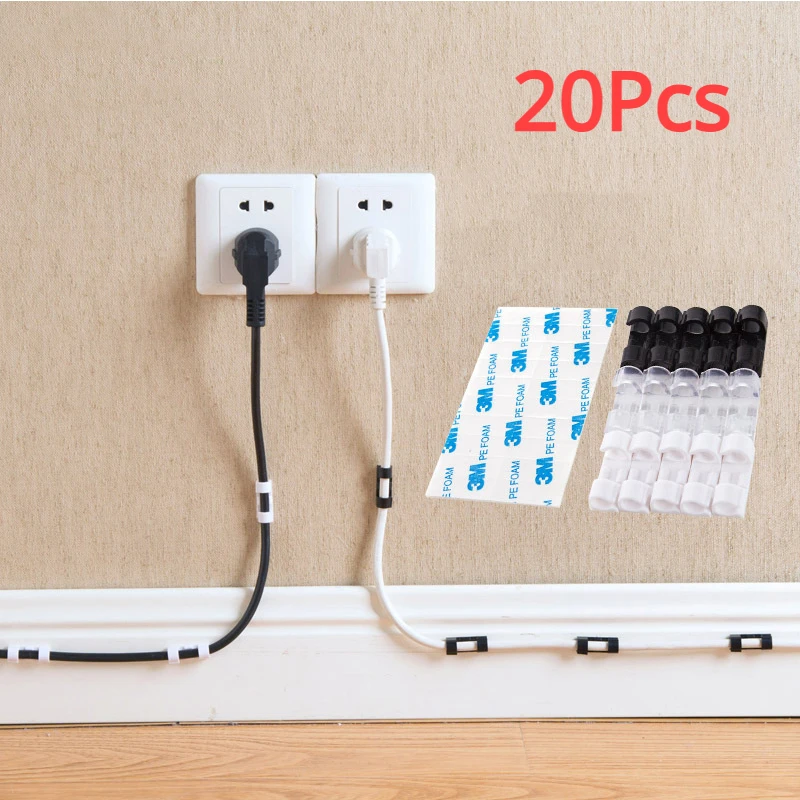 16/20 Pcs Cable Clips Organizer Drop Wire Holder Cord Management Self-Adhesive Cable Fixed Clamp Wire Winder Line Fixing Buckle