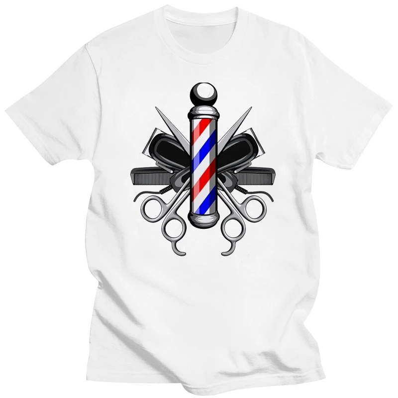 Barber Pole with Crossed Scissors and Hair Clippers T-Shirt Hot 2020 Summer Men'S Fashion Print Funny Style Cool Tees Shirt