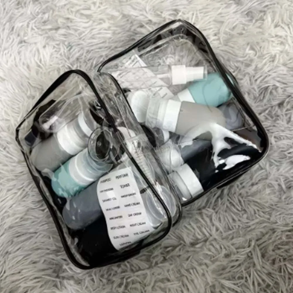 17 unids/set de dispensador de viaje de silicona recargable, diseño vacío en forma de bola, Kit de botellas de líquido para apretar, etiqueta en inglés a prueba de fugas