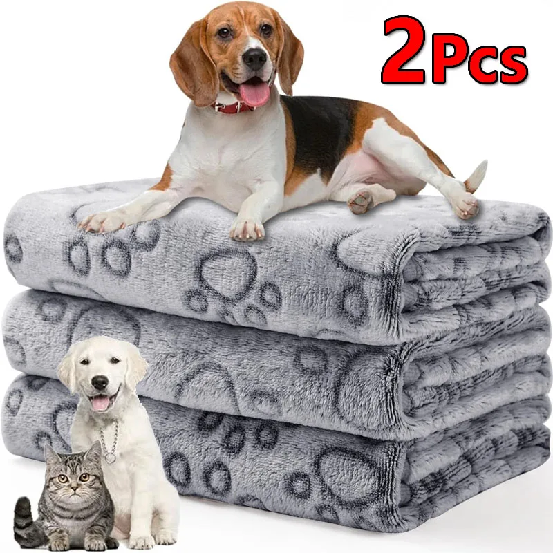 2PCS Cobertor Macio e Fofo de Alta Qualidade para Cães, Cobertor de Flanela para Dormir com Estampa de Patas, Tapete Quente e Confortável para Gatos