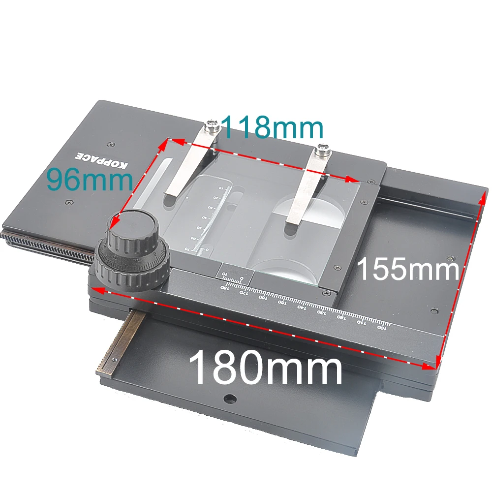 KOPPACE Microscope Stage Horizontal Moving 75mm Vertical 55mm XY Moving Stage For Stereo Microscope Installation Size 95mm