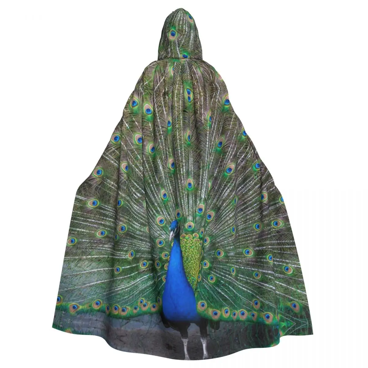 Adult Cloak Cape Hooded Peacock With Multicolored Feathers Medieval Costume Witch Wicca Vampire Elf Purim Carnival Party