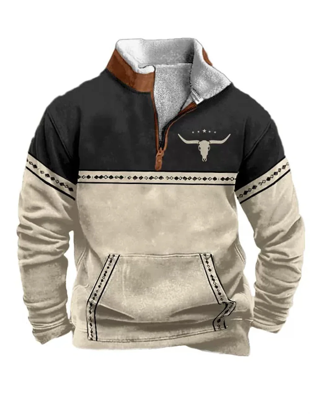 New spring and fall trend men's 3D digital Printed long sleeve stand Collar half zip hoodie Men's outdoor sports Casual hoodie