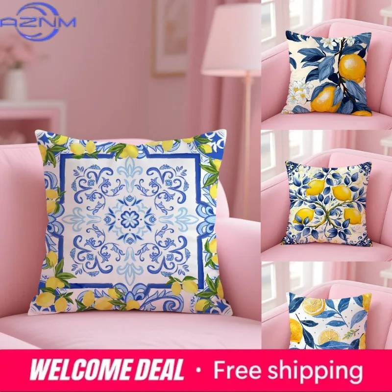 Lemon Pillow Case Anti-dustmite Pillowcase Invisible zipper silky short plush Sofa cushion cover