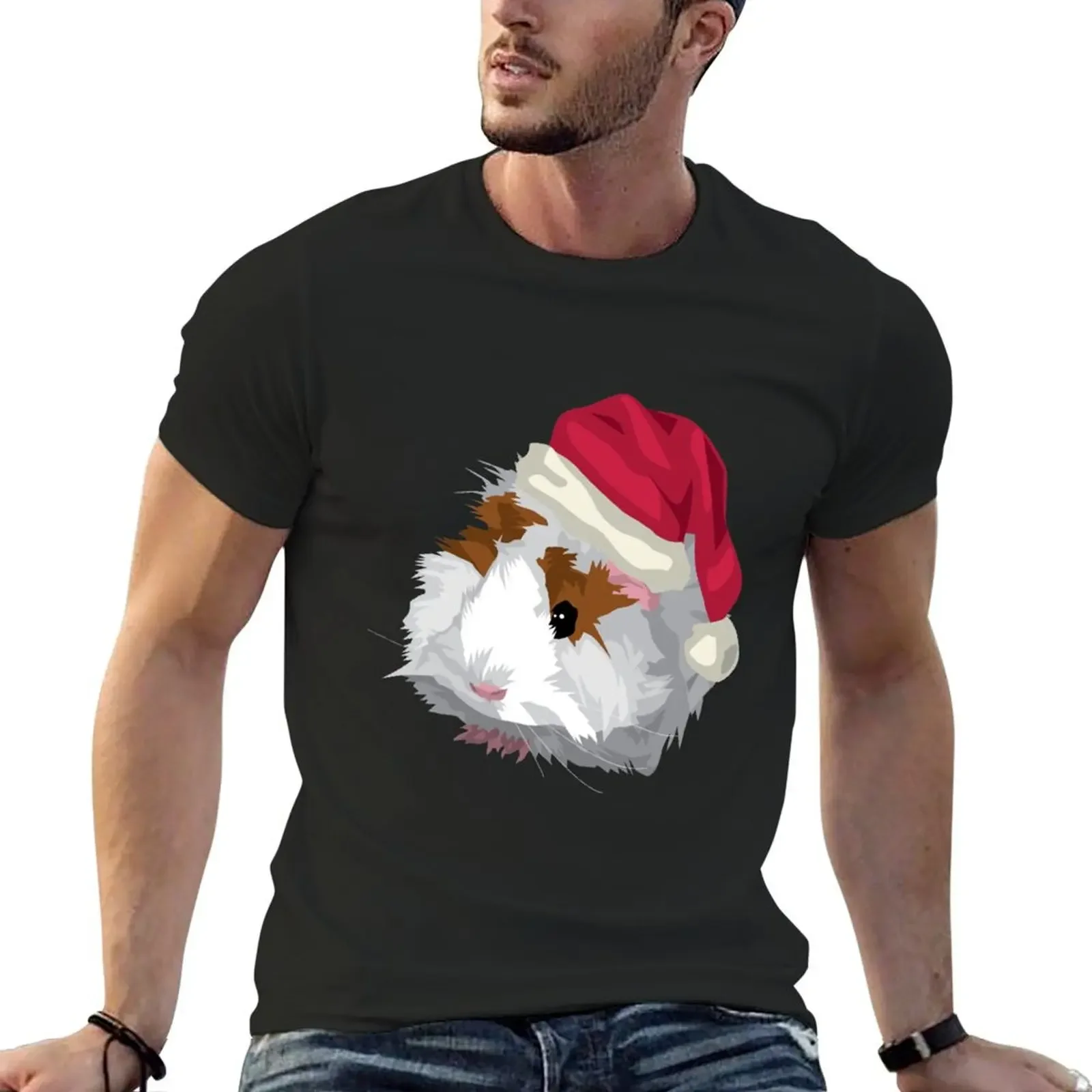 

Guinea pig Christmas hat T-Shirt plus size clothes vintage anime shirt anime stuff Blouse T-shirt men