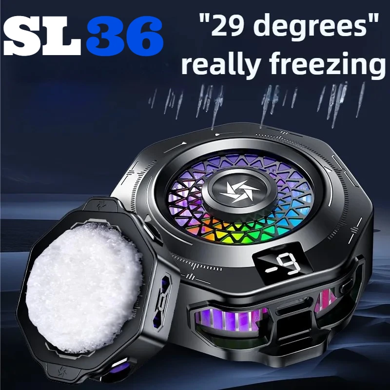 

SL36 Mobile Phone Cooler Magnetic Back-clip 2 in 1 Semiconductor PUBG Cooling Radiator with Digital Display Dual Gear Adjustment